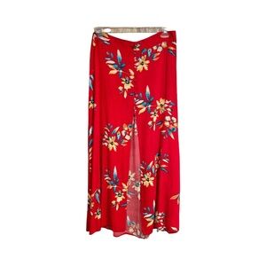 Express Red Floral Maxi A-line Skirt with Slit Size S/P